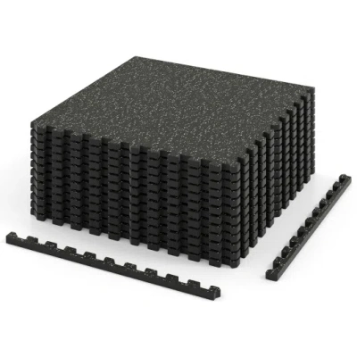 Costway 0.79 Inch Thick Rubber Top Exercise Mat 48 Sq Ft With Boarders-black
