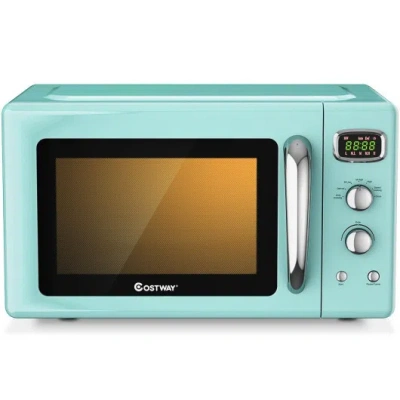 Costway 0.9 Cu.ft Retro Countertop Compact Microwave Oven-green In Blue