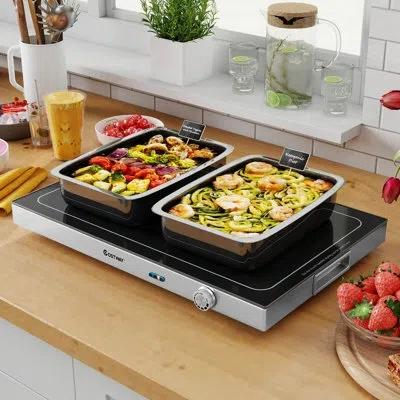 Costway 1 Pcs Electric Warming Tray With Adjustable Temperature Built-in Handles For Buffets In Silver;black