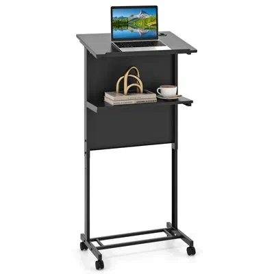 Costway 1 Pcs Mobile Lectern Podium Height Adjustable Rolling Laptop Cart Sturdy Metal Frame In Black