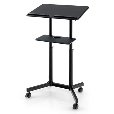 Costway 1 Pcs Mobile Lectern Podium With Tilting Top Storage Tray Lockable Casters Black