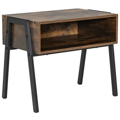 Costway 1 Piece Stackable Night Stand Shelf Accent Table With Metal Frame In Brown