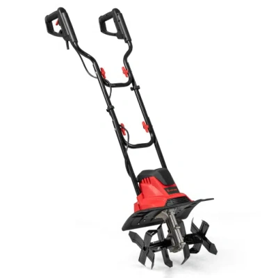 Costway 10 Amp Powerful Corded Electric Tiller Cultivator With Safety Lock-red In Black