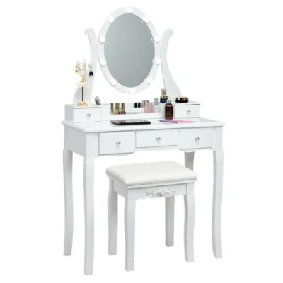 Costway 10 Dimmable Lights Vanity Table Set With Lighted Mirror And Cushioned Stool-white
