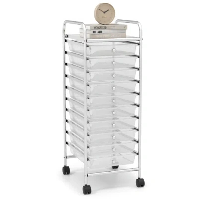 Costway 10 Drawer Rolling Storage Cart Organizer With 4 Universal Casters-clear In White