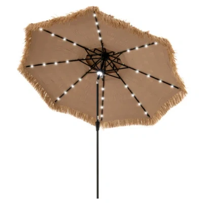 Costway 10 Feet Hawaiian Style Solar Lighted Thatched Tiki Patio Umbrella In Multi