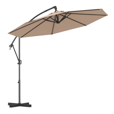 Costway 10 Feet Offset Hanging Umbrella With Base And Infinite Tilt-coffee In Transparent