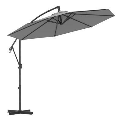 Costway 10 Feet Offset Hanging Umbrella With Base And Infinite Tilt-gray In Transparent