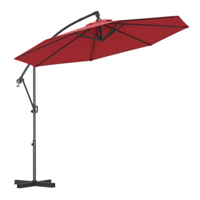 Costway 10 Feet Offset Hanging Umbrella With Base And Infinite Tilt-wine In White