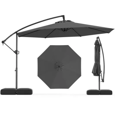Costway 10 Feet Offset Hanging Umbrella With Base Patio Cantilever Umbrella With Tilt-gray In Yellow