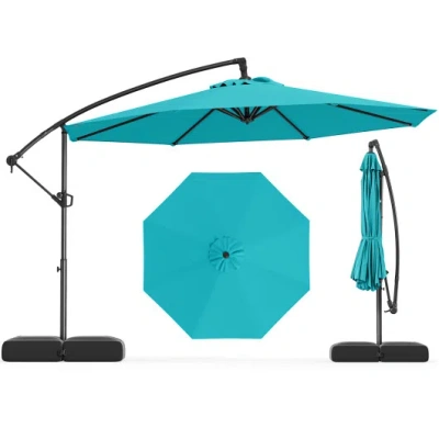 Costway 10 Feet Offset Hanging Umbrella With Base Patio Cantilever Umbrella With Tilt-turquoise In Blue
