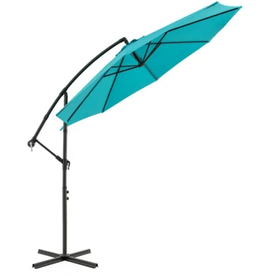 Costway 10 Feet Offset Umbrella With 8 Ribs Cantilever And Cross Base-turquoise