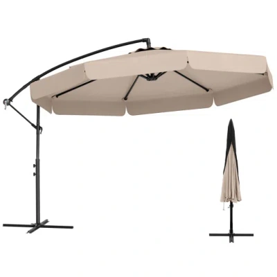 Costway 10 Feet Patio Cantilever Umbrella With Cover Tilt Adjustment And Ruffled Edge-beige In Yellow