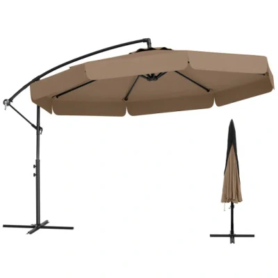 Costway 10 Feet Patio Cantilever Umbrella With Cover Tilt Adjustment And Ruffled Edge-taupe In Multi