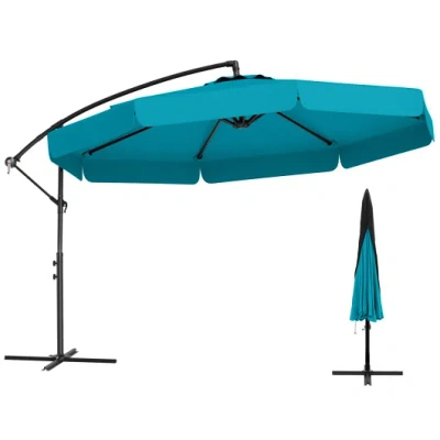 Costway 10 Feet Patio Cantilever Umbrella With Cover Tilt Adjustment And Ruffled Edge-turquoise In Blue