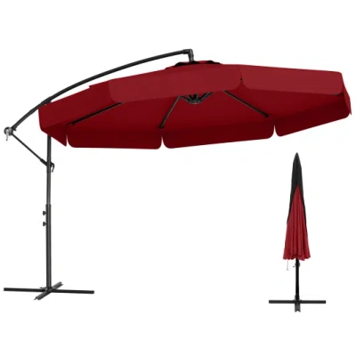 Costway 10 Feet Patio Cantilever Umbrella With Cover Tilt Adjustment And Ruffled Edge-wine In Red