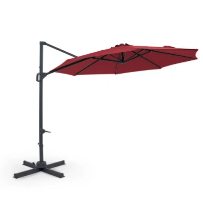 Costway 10 Feet Patio Cantilever Umbrella With Easy Tilt Adjustment-wine In Red