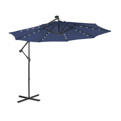 Costway 10 Feet Patio Solar Powered Cantilever Umbrella With Tilting System-navy In Blue