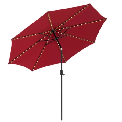 Costway 10 Feet Patio Umbrella With 112 Solar Lights And Crank Handle-wine In Red