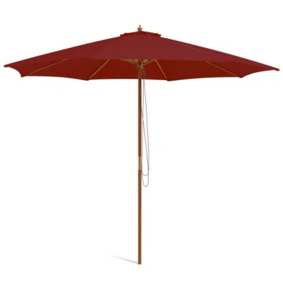 Costway 10 Feet Patio Umbrella With 8 Wooden Ribs And 3 Adjustable Heights-wine