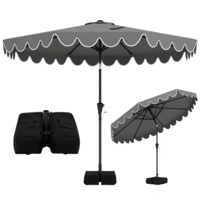 Costway 10 Feet Patio Umbrella With Weighted Base And Sandbags-gray