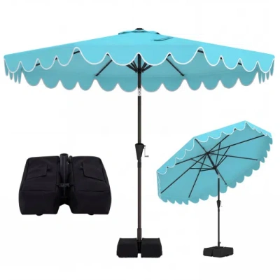 Costway 10 Feet Patio Umbrella With Weighted Base And Sandbags-turquoise In White