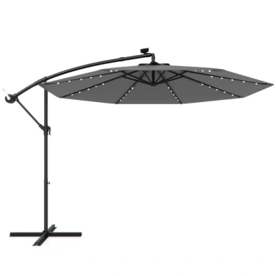 Costway 10 Feet Solar Offset Hanging Umbrella With 40 Lamp Beads And Solar Panel-gray In Black