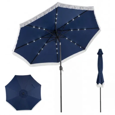 Costway 10 Feet Solar Patio Umbrella With 24 Led Lights For Yard-navy In Blue