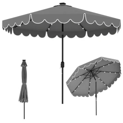Costway 10 Feet Solar Patio Umbrella With 24 Led Lights-gray