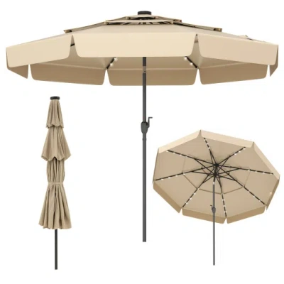 Costway 10 Feet Solar Patio Umbrella With 3-tier Vented Top-beige In Neutral