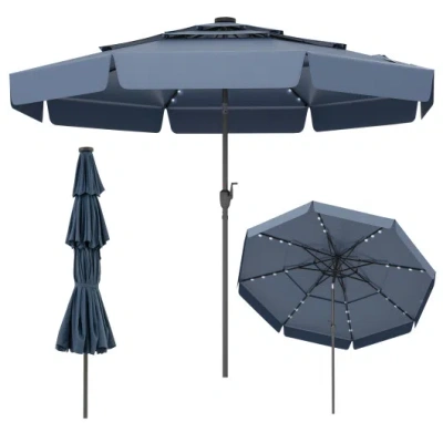 Costway 10 Feet Solar Patio Umbrella With 3-tier Vented Top-navy In Yellow