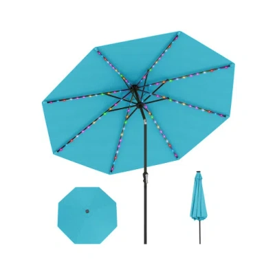 Costway 10 Feet Solar Patio Umbrella With 96 Multi-colored Flowing Led Lights And Tilt Adjustment-turquoise In Blue