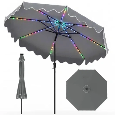 Costway 10 Feet Solar Patio Umbrella With Color-changing Led Lights-gray