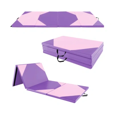 Costway 10 Feet X 4 Feet X 2 Inch Folding Exercise Mat With Hook And Loop Fasteners-pink In Blue
