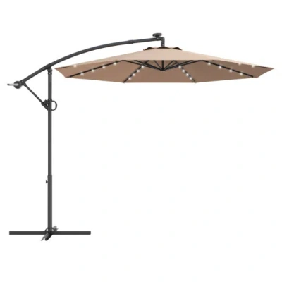 Costway 10 Ft 360° Rotation Solar Powered Led Patio Offset Umbrella Without Weight Base-beige In Orange