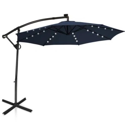 Costway 10 Ft 360° Rotation Solar Powered Led Patio Offset Umbrella Without Weight Base-navy In Multi