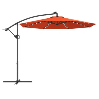 Costway 10 Ft 360° Rotation Solar Powered Led Patio Offset Umbrella Without Weight Base-orange In Multi