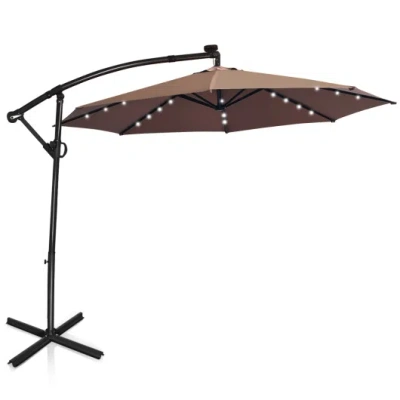 Costway 10 Ft 360° Rotation Solar Powered Led Patio Offset Umbrella Without Weight Base-tan In Brown