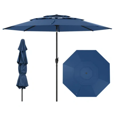Costway 10 Ft 3-tier Vented Patio Umbrella With Push Button Tilt-navy In Blue