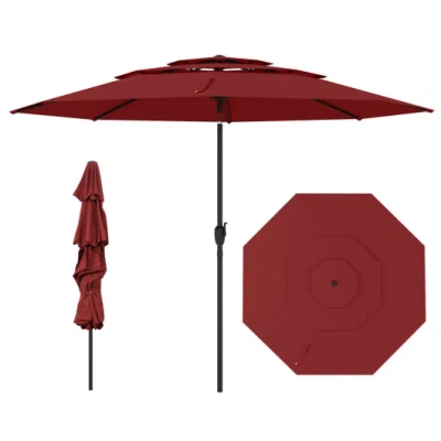 Costway 10 Ft 3-tier Vented Patio Umbrella With Push Button Tilt-red