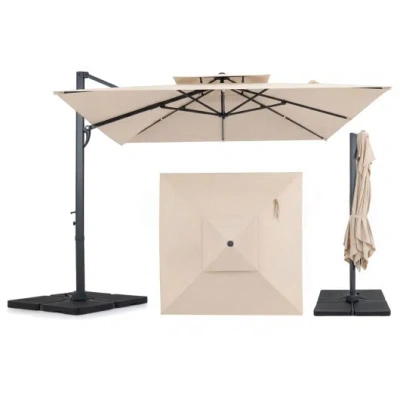 Costway 10 Ft Aluminum Pole Patio Cantilever Umbrella With 220 Lbs Base-beige In Transparent