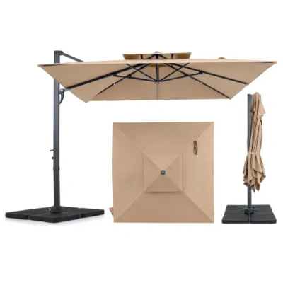 Costway 10 Ft Aluminum Pole Patio Cantilever Umbrella With 220 Lbs Base-brown