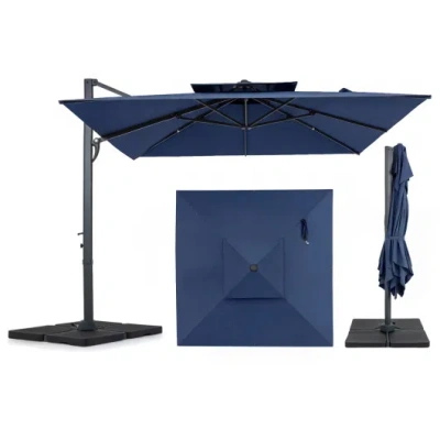 Costway 10 Ft Aluminum Pole Patio Cantilever Umbrella With 220 Lbs Base-dark Blue