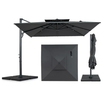 Costway 10 Ft Aluminum Pole Patio Cantilever Umbrella With 220 Lbs Base-gray In Transparent
