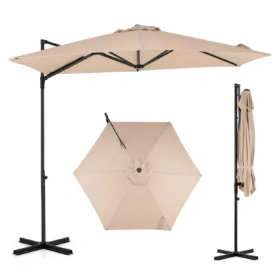 Costway 10 Ft Cantilever Patio Umbrella With 360° Rotation For Garden-beige In Neutral