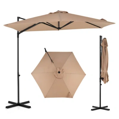 Costway 10 Ft Cantilever Patio Umbrella With 360° Rotation For Garden-tan In Neutral