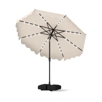 Costway 10 Ft Outdoor Patio Umbrella With Solar Led Lights And Weighted Base-beige In Neutral