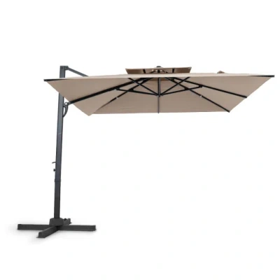 Costway 10 Ft Patio Cantilever Umbrella With 360° Rotation And 8 Sturdy Ribs For Backyard-beige In Neutral