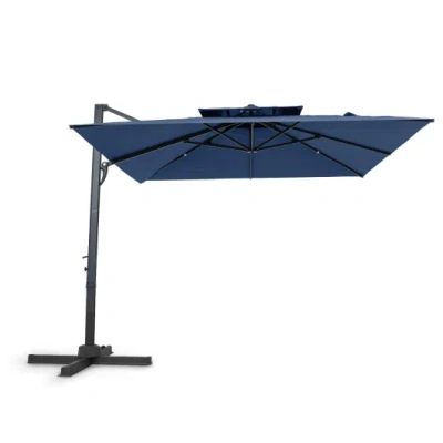 Costway 10 Ft Patio Cantilever Umbrella With 360° Rotation And 8 Sturdy Ribs For Backyard-navy In Blue