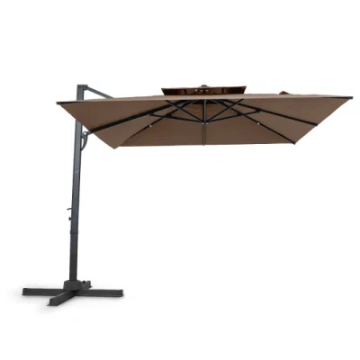 Costway 10 Ft Patio Cantilever Umbrella With 360° Rotation And 8 Sturdy Ribs For Backyard-tan In Brown